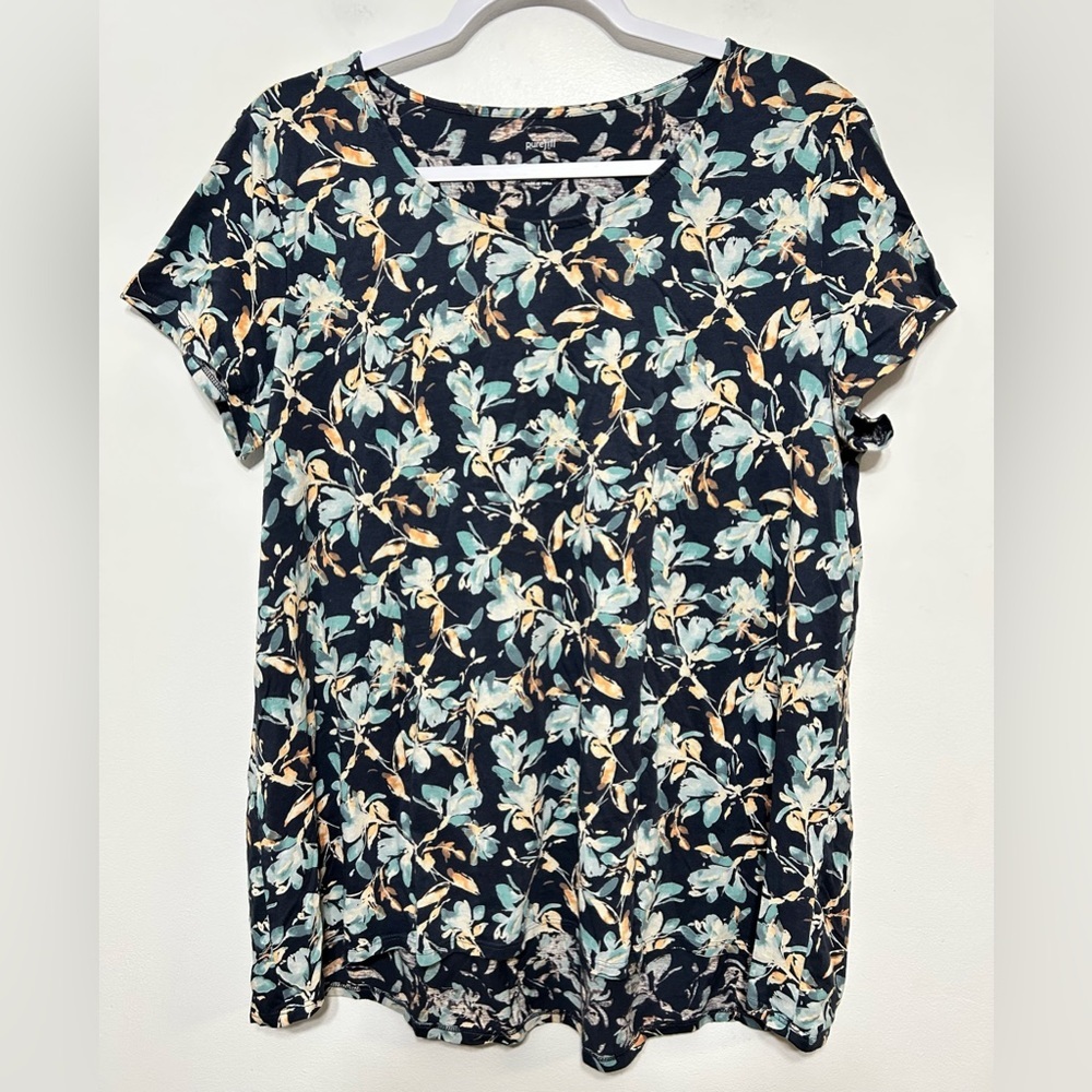 Pure Jill by J Jill 100% Pima Cotton Floral Elliptical Scoop Neck Tee Shirt - Picture 5 of 7
